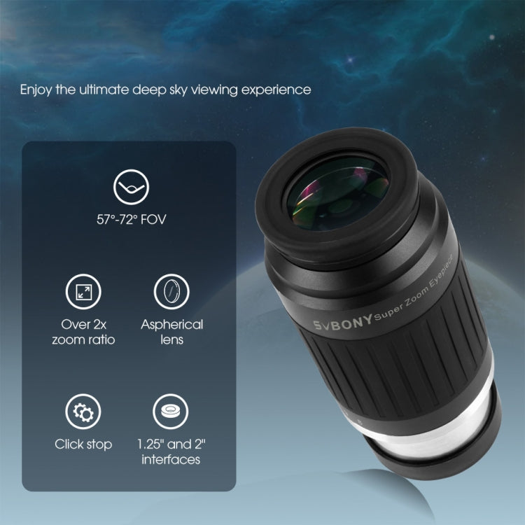 SVBONY SV230 1.25/2 Inch Universal Astronomy Wide Angle Zoom Eyepiece 8-20mm 57-72 Degrees