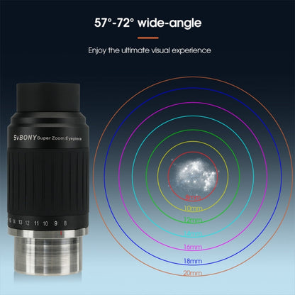 SVBONY SV230 1.25/2 Inch Universal Astronomy Wide Angle Zoom Eyepiece 8-20mm 57-72 Degrees