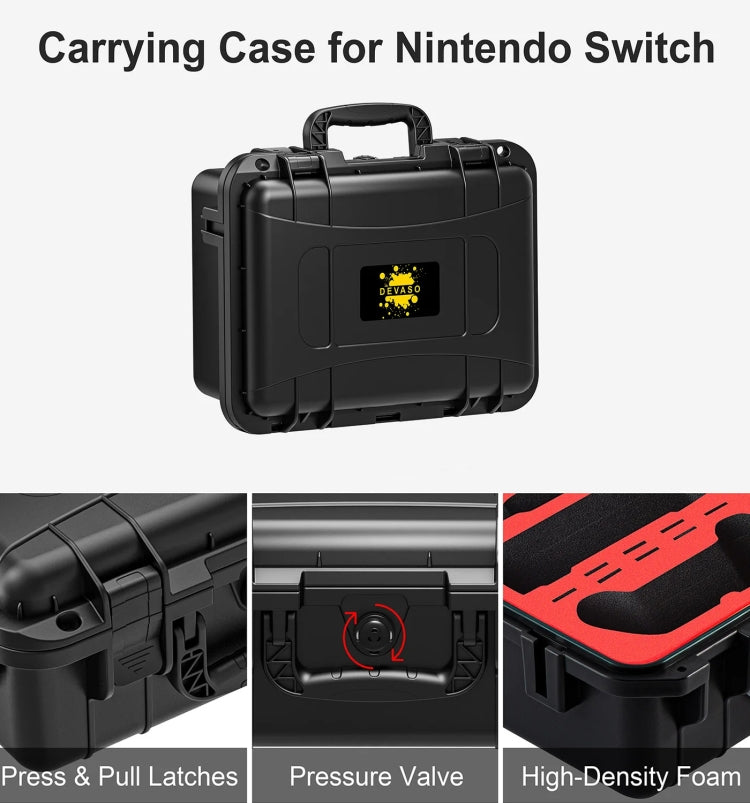 DEVASO For Switch / OLED IP67 Waterproof Storage Case Hardshell Bag, Color: Black White+Shoulder Strap