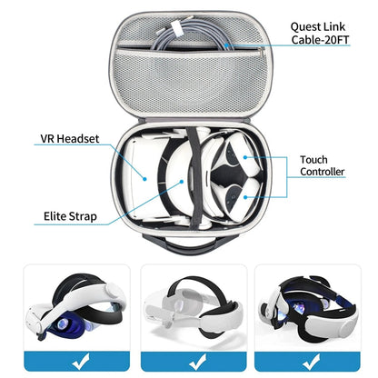 DEVASO For Meta Quest 3S / 3 / 2 / Pro / Pico 4 Large Capacity Carrying Bag Organizer Protective Case
