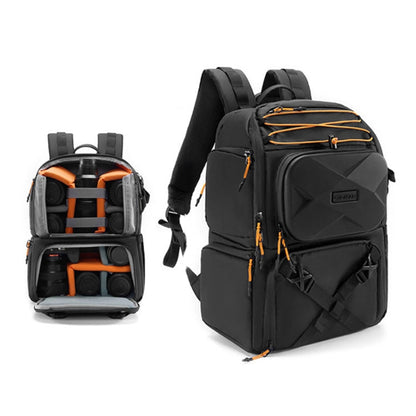 Cwatcun D132 Sac à dos pour appareil photo reflex numérique, coque rigide, antichoc, étanche, décompression d'épaule, couleur : Noir grand modèle 2e génération