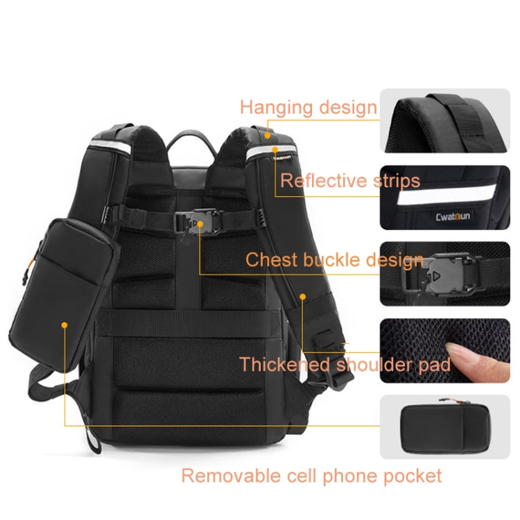 Cwatcun D132 Sac à dos pour appareil photo reflex numérique, coque rigide, antichoc, étanche, décompression d'épaule, couleur : Noir grand modèle 2e génération