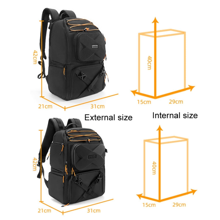 Cwatcun D132 Sac à dos pour appareil photo reflex numérique, coque rigide, antichoc, étanche, décompression d'épaule, couleur : Noir grand modèle 2e génération