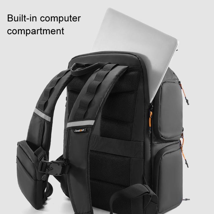 Cwatcun D132 Sac à dos pour appareil photo reflex numérique, coque rigide, antichoc, étanche, décompression d'épaule, couleur : Noir grand modèle 2e génération