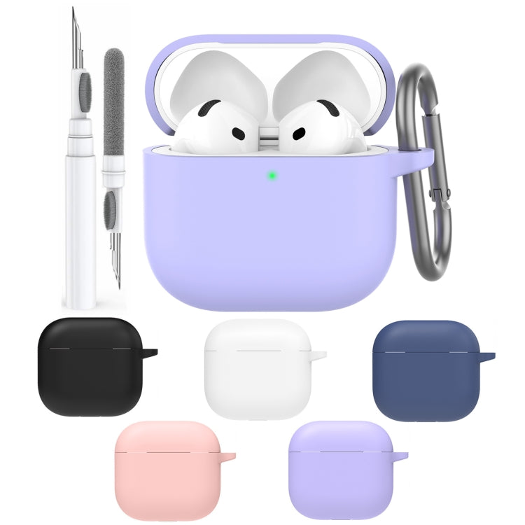Pour Airpods 4 AhaStyle WG163 Étui de protection en silicone anti-chute et anti-poussière avec stylo de nettoyage (bleu)