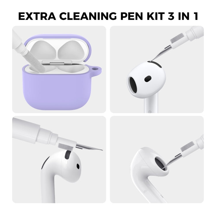 Pour Airpods 4 AhaStyle WG163 Étui de protection en silicone anti-chute et anti-poussière avec stylo de nettoyage (bleu)