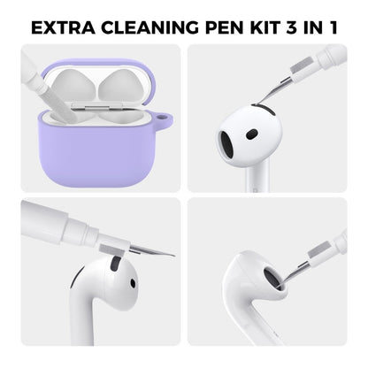 For Airpods 4 AhaStyle WG163 Earphone Drop-Proof Dust-Proof Silicone Protective Case With Cleanning Pen(Purple)