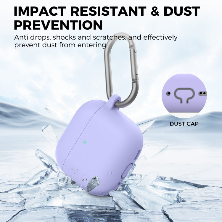 For Airpods 4 AhaStyle WG163 Earphone Drop-Proof Dust-Proof Silicone Protective Case With Cleanning Pen(Purple)