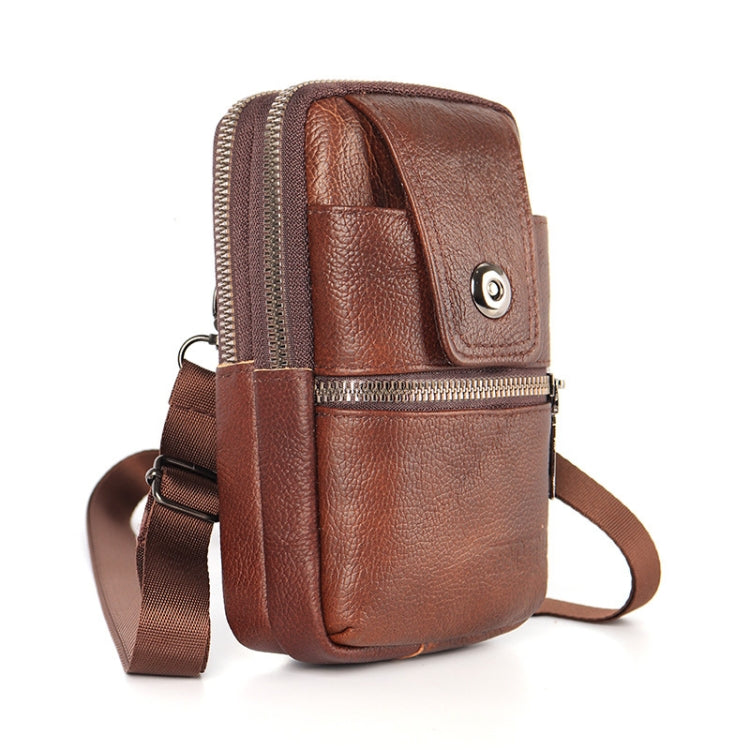 KUNQITIAN Étui en cuir avec ceinture et bandoulière pour téléphone portable, Taille: L (Marron Rouge)