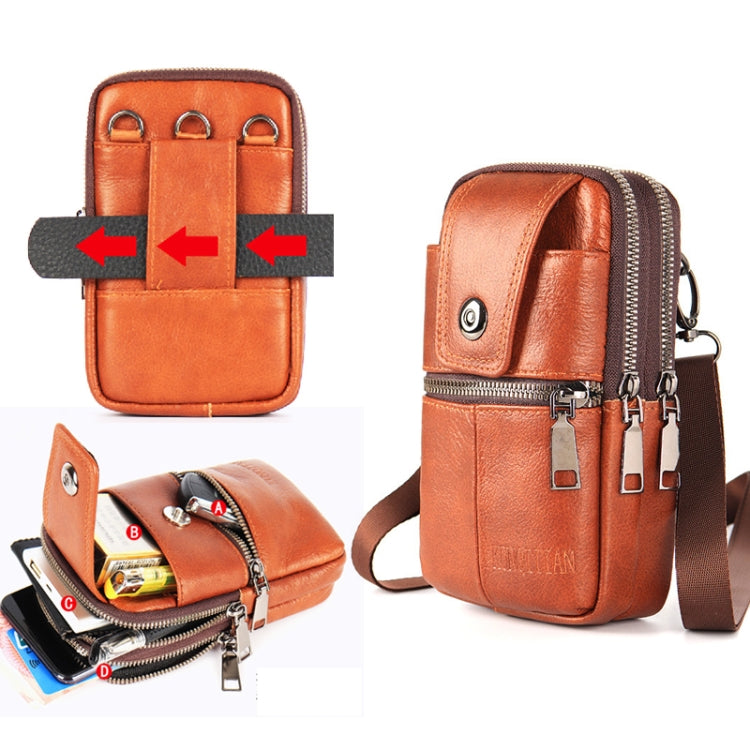 KUNQITIAN Étui en cuir avec ceinture et bandoulière pour téléphone portable, Taille: L (Marron Rouge)