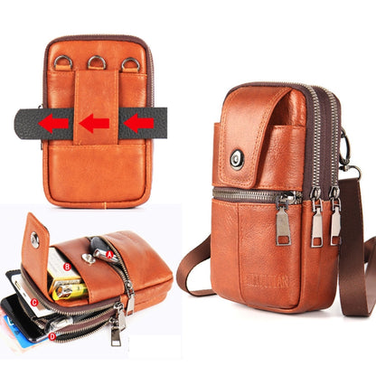 KUNQITIAN Étui en cuir avec ceinture et bandoulière pour téléphone portable, Taille: L (Marron Rouge)