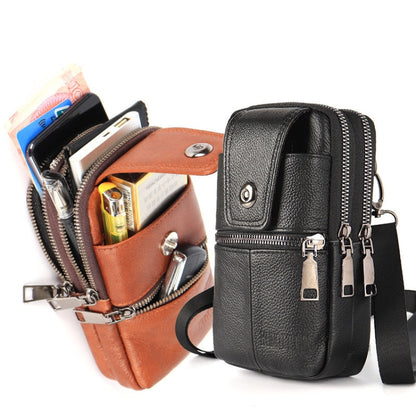 KUNQITIAN Mobile Phone Waist Bag Belt Leather Case With Shoulder Strap, Size: L(Black)