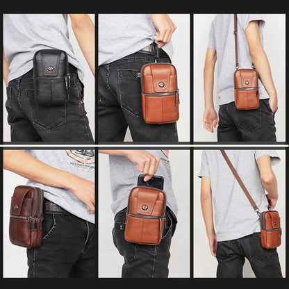 KUNQITIAN Étui en cuir avec ceinture et bandoulière pour téléphone portable, Taille: L (Marron Rouge)