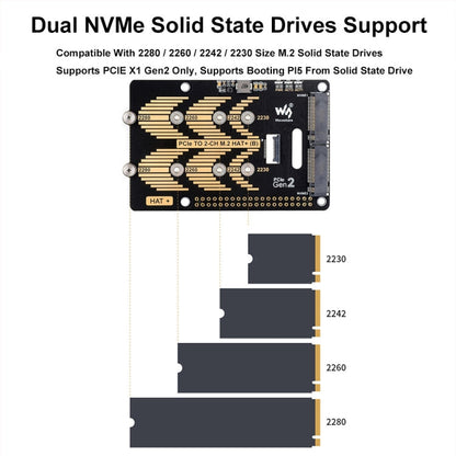 Waveshare Pour Raspberry Pi 5 Adaptateur PCIe vers M.2 2 canaux Type B Protocole NVMe (27710)