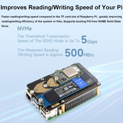 Waveshare Pour Raspberry Pi 5 Adaptateur PCIe vers M.2 2 canaux Type B Protocole NVMe (27710)