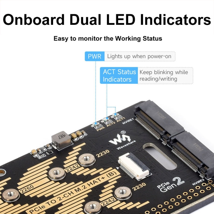 Waveshare Pour Raspberry Pi 5 Adaptateur PCIe vers M.2 2 canaux Type B Protocole NVMe (27710)
