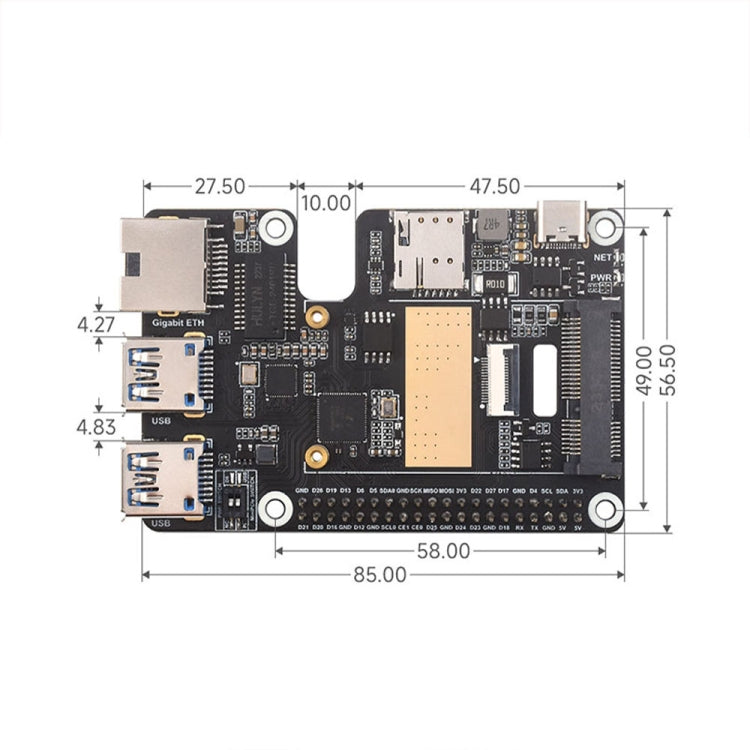 Waveshare For Raspberry Pi 5 PCIe to MiniPCIe / Gigabit Ethernet / USB 3.2 Gen1 HAT, Spec: SIM7600G-H