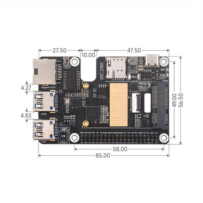 Waveshare For Raspberry Pi 5 PCIe to MiniPCIe / Gigabit Ethernet / USB 3.2 Gen1 HAT, Spec: SIM7600G-H