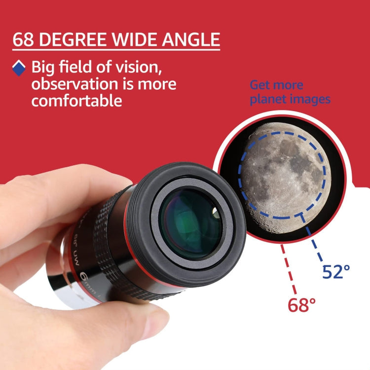 Oculaire de télescope astronomique ultra grand angle SVBONY F9152A 1,25 pouce 68 degrés 6 mm
