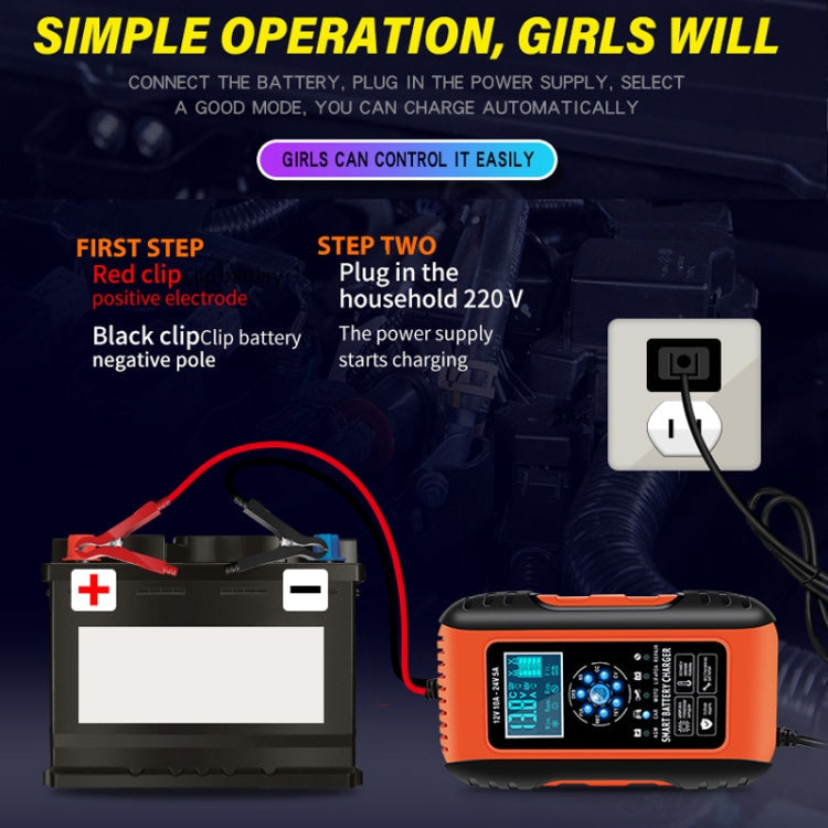Chargeur de batterie de voiture/moto intelligent ANHTCzyx 12V/24V 6-180AH 7 étapes (prise AU)