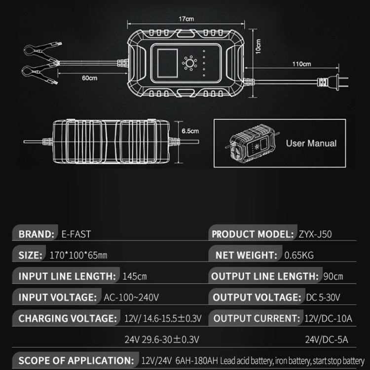 Chargeur de batterie de voiture/moto intelligent ANHTCzyx 12V/24V 6-180AH 7 étapes (prise AU)
