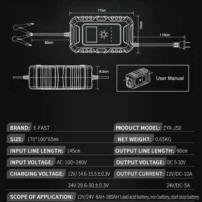 Chargeur de batterie de voiture/moto intelligent ANHTCzyx 12V/24V 6-180AH 7 étapes (prise AU)