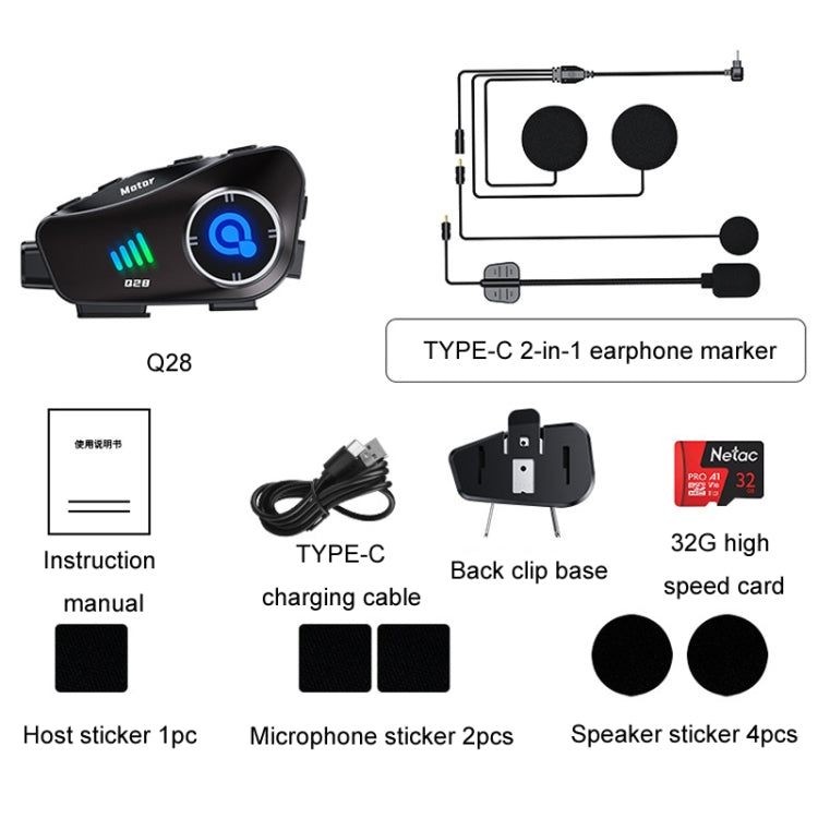 KUQIBAO Q28 Motorcycle Riding Helmet Bluetooth-compatible Headset Recorder(2 In 1 Microphone)