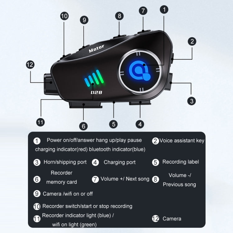 KUQIBAO Q28 Motorcycle Riding Helmet Bluetooth-compatible Headset Recorder(2 In 1 Microphone)