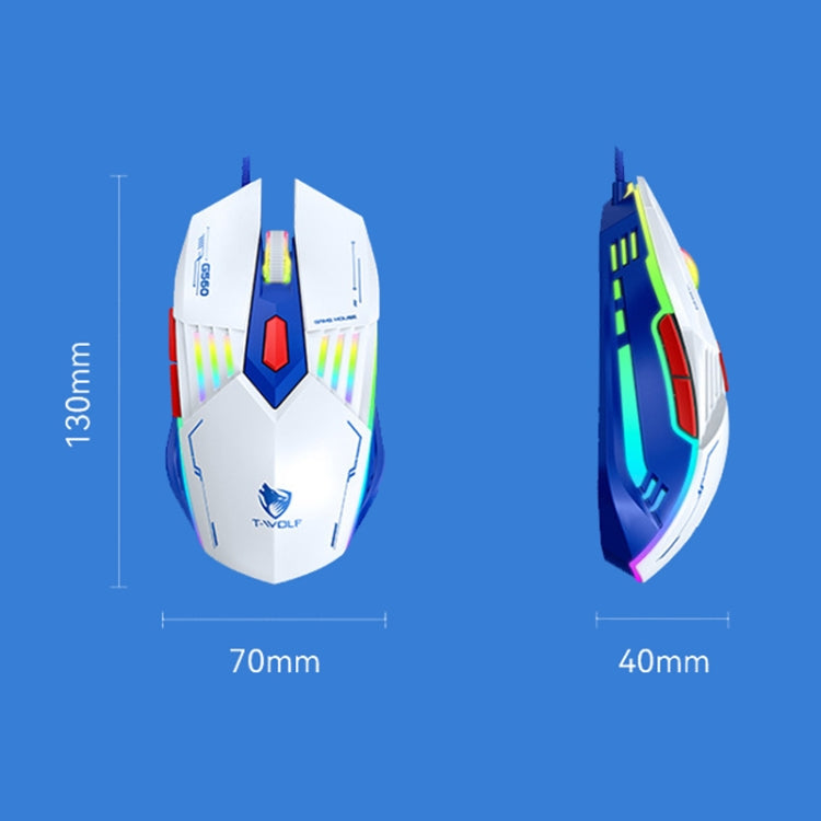 T-WOLF G560 6-keys Cool Breathing Light Gaming Wired Mouse Mechanical Office Silent Mouse(Black)