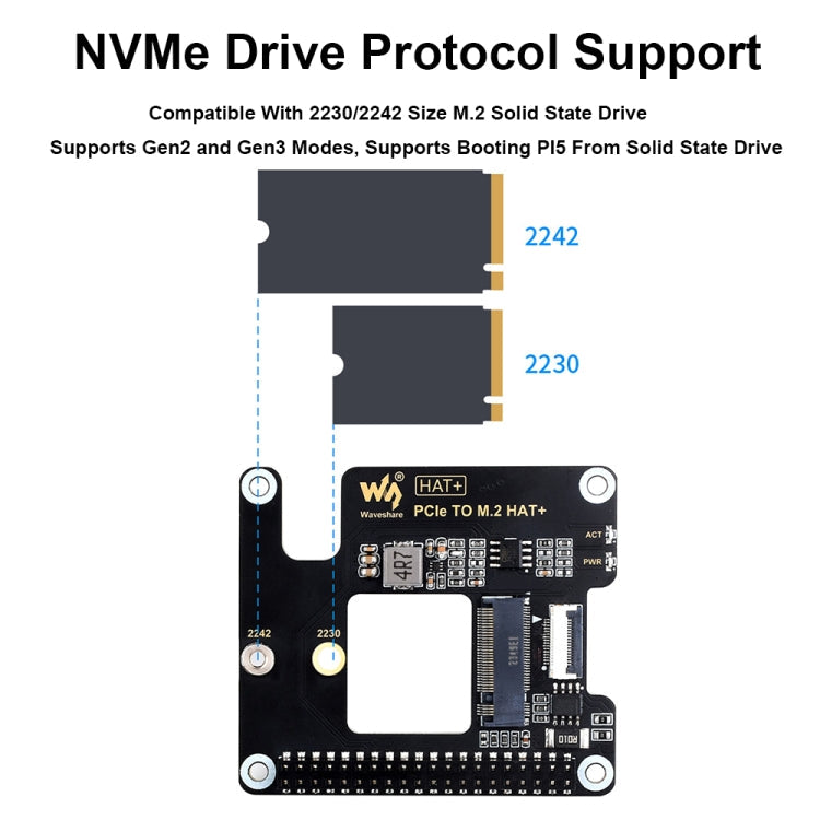 Kit de base SSD M.2 NVMe : Adaptateur PCIe vers M.2 Waveshare pour Raspberry Pi 5