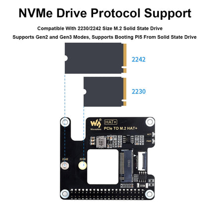 Kit de base SSD M.2 NVMe : Adaptateur PCIe vers M.2 Waveshare pour Raspberry Pi 5