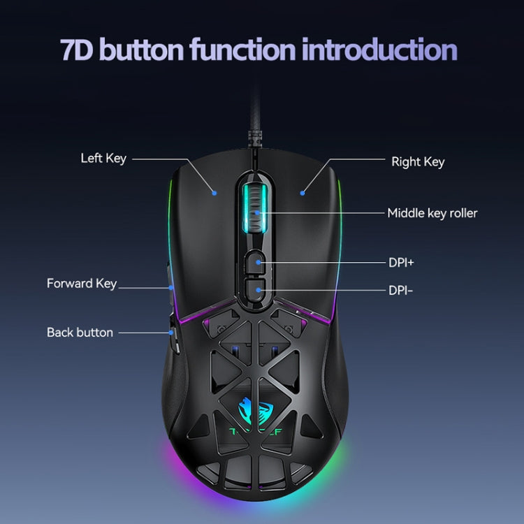 T-WOLF G520 Souris Gamer Filaire 7 Boutons RVB Alvéolée (Blanc)