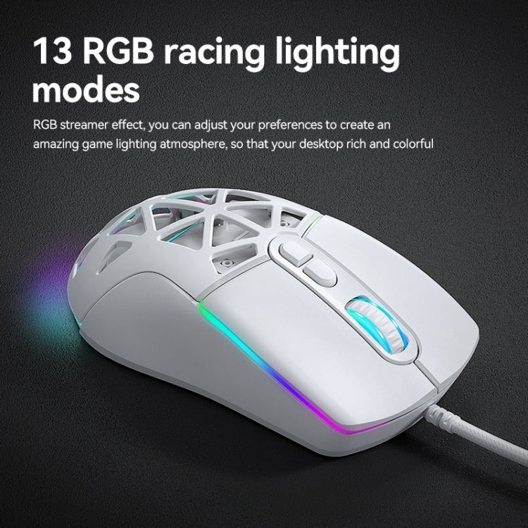 T-WOLF G520 Souris Gamer Filaire 7 Boutons RVB Alvéolée (Blanc)