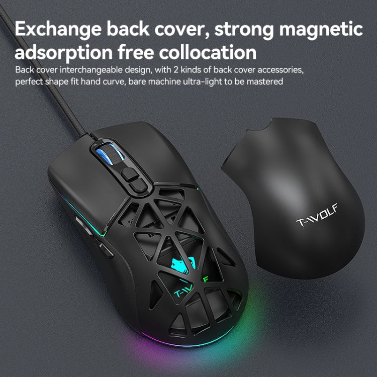 T-WOLF G520 7-keys RGB Marquee Honeycomb Hollow Gaming Wired Mouse(Black)