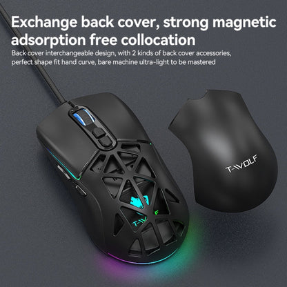 T-WOLF G520 7-keys RGB Marquee Honeycomb Hollow Gaming Wired Mouse(Black)