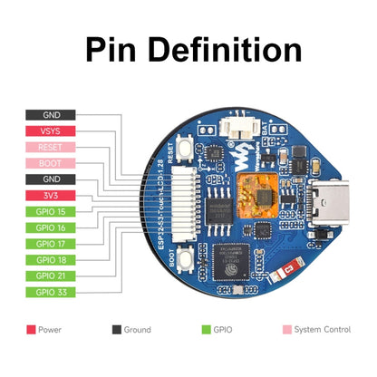 Waveshare 26959 ESP32-S3 1.28inch LCD Development Board, 32-Bit LX7 Dual-Core Processor With Touch