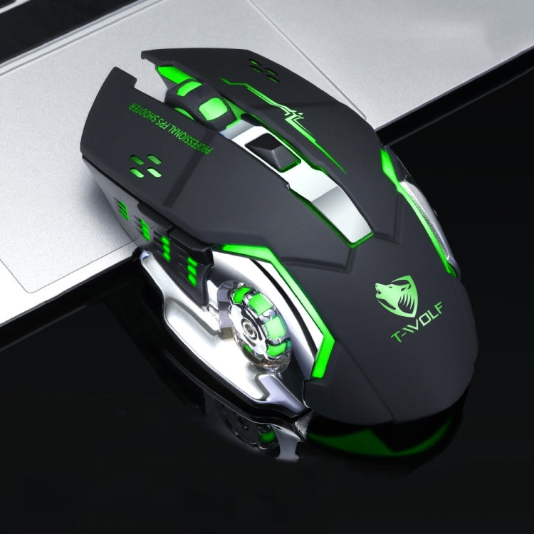 T-WOLF Q13 2.4GHz 6-keys RGB Colorful Light Gaming Wireless Mouse, Color: Dual Mode Black