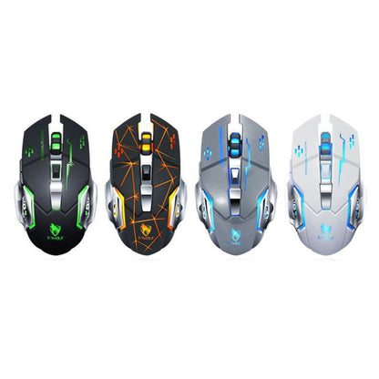 T-WOLF Q13 2.4GHz 6-keys RGB Colorful Light Gaming Wireless Mouse, Color: Single Mode Star Black
