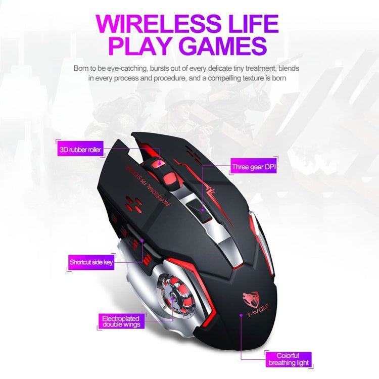T-WOLF Q13 2.4GHz 6-keys RGB Colorful Light Gaming Wireless Mouse, Color: Dual Mode Gray