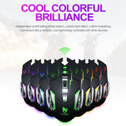 T-WOLF Q13 2.4GHz 6-keys RGB Colorful Light Gaming Wireless Mouse, Color: Single Mode Star Black