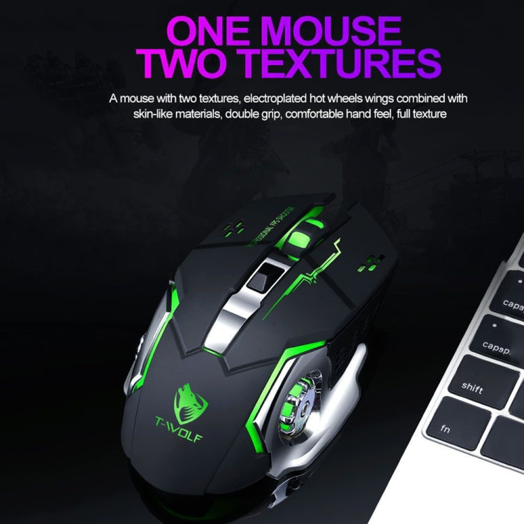 T-WOLF Q13 2.4GHz 6-keys RGB Colorful Light Gaming Wireless Mouse, Color: Dual Mode Star Black
