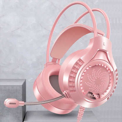 YINDIAO Q7 Colorful Light Computer Wired Headset USB Gaming Headset USB7.1 Sound Card Pink