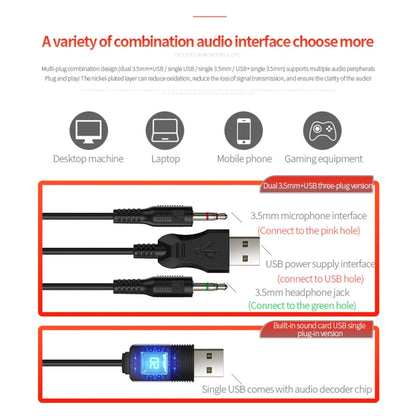 YINDIAO Q7 Colorful Light Computer Wired Headset USB Gaming Headset Dual 3.5mm + USB Black