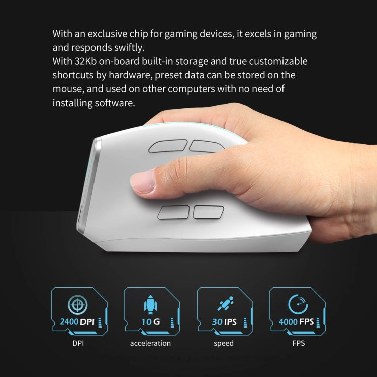 ZELOTES F36 9-Keys Vertical Grip Ergonomic Programming Dual Bluetooth + 2.4G Wireless Mouse(White)