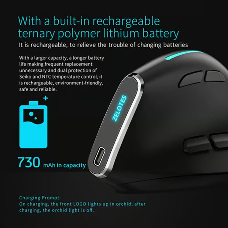 ZELOTES F36 9-Keys Vertical Grip Ergonomic Programming Dual Bluetooth + 2.4G Wireless Mouse(Black)