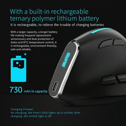 ZELOTES F36 9-Keys Vertical Grip Ergonomic Programming Dual Bluetooth + 2.4G Wireless Mouse(Black)