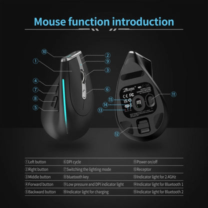 ZELOTES F36 9-Keys Vertical Grip Ergonomic Programming Dual Bluetooth + 2.4G Wireless Mouse(White)