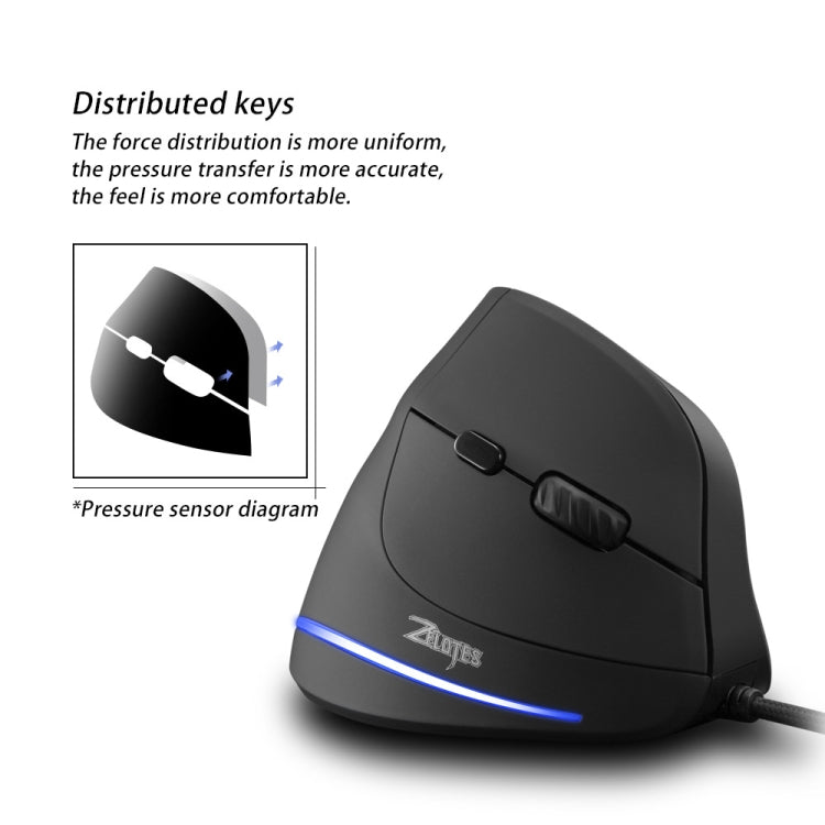 ZELOTES T20 6-Keys Vertical Grip Ergonomic Laptop Wired Mouse(Black)