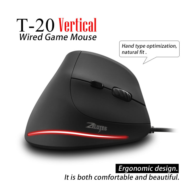 ZELOTES T20 6-Keys Vertical Grip Ergonomic Laptop Wired Mouse(Black)