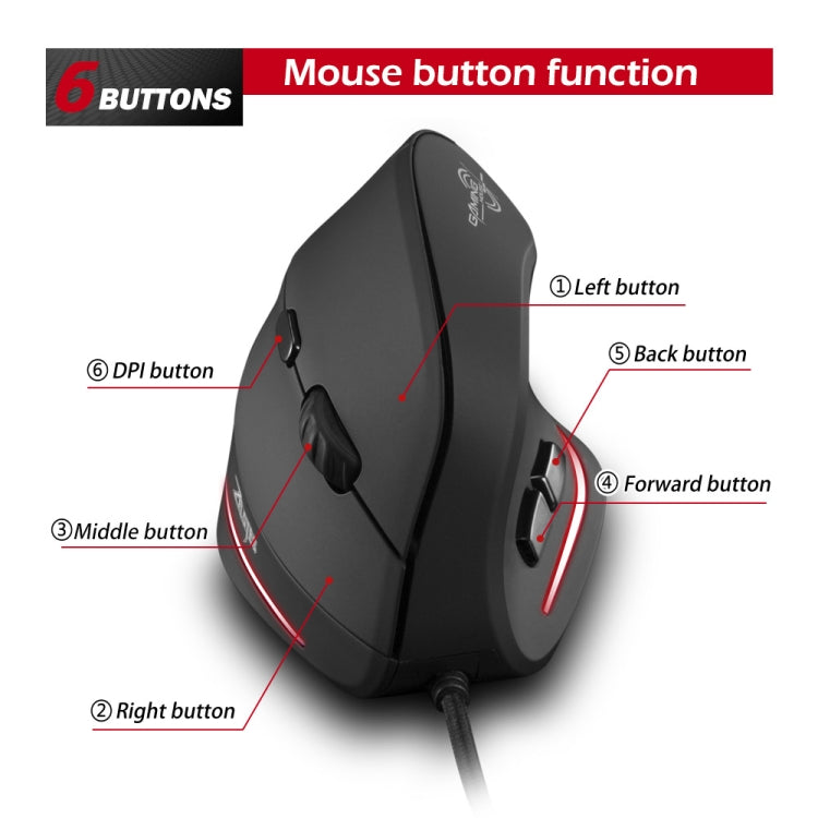 ZELOTES T20 6-Keys Vertical Grip Ergonomic Laptop Wired Mouse(Black)